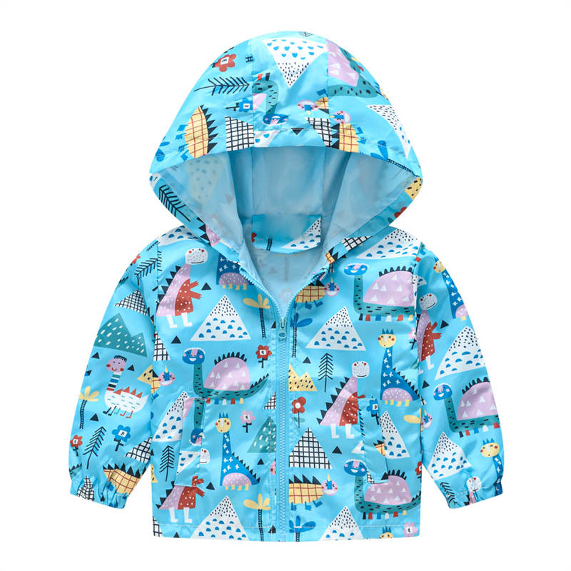 Toddler Boys Girls Cartoon Print Zip Jacket Hooded Trench Kids Casual Coats-9