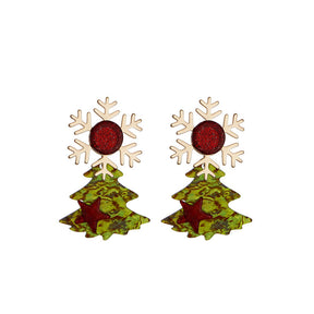 Pair of Christmas Tree Snowflake Earrings for Womens Girls Holiday Gifts