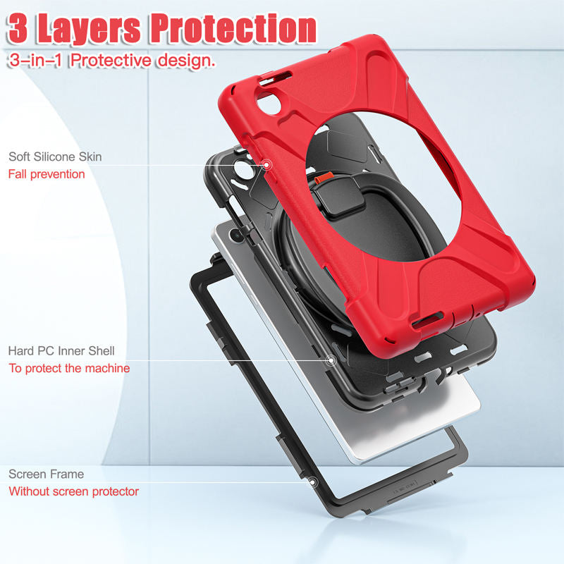 Rugged Tablet Case with 360° Rotatable Stand for Lenovo Tab M8 4th Gen-Red