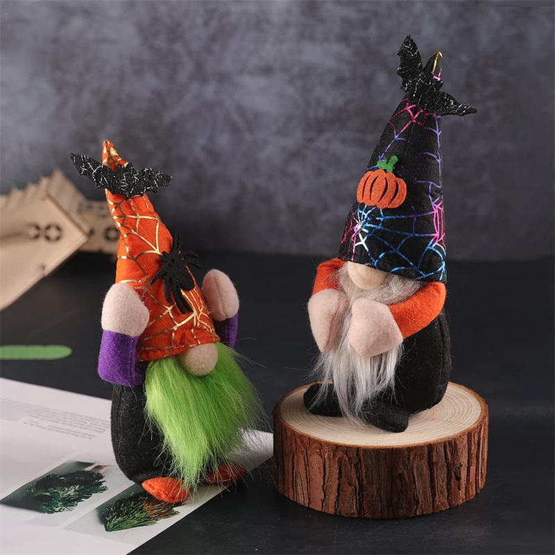 2 Pcs Halloween Gnomes Plush Dolls Spider Pumpkin Handmade Ornaments