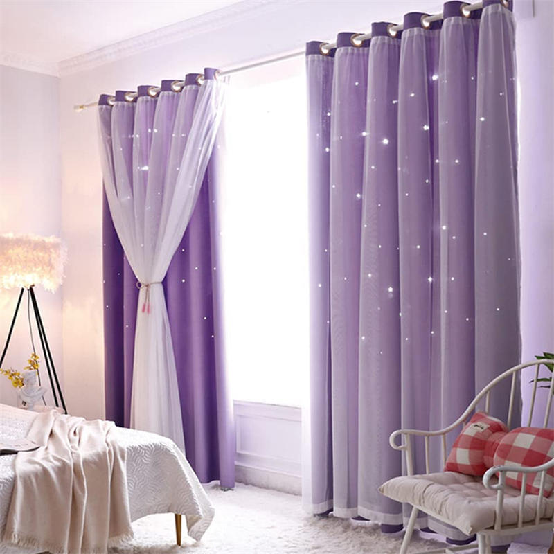 2 Panels Double Layer Stars Blackout Curtains for Bedroom Window-Purple