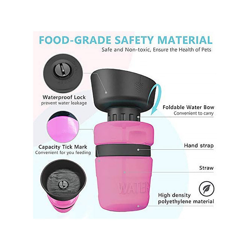 Pet Portable Water Bottles Safety Silicone Collapsible Bottle for Travel 520ML-Rose Red