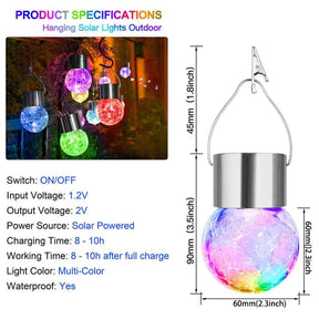 12-Pack Cracked Glass Ball Light Hanging Solar Lights Outdoor Solar Powered Waterproof Globe Lighting with Handle -Multicolor