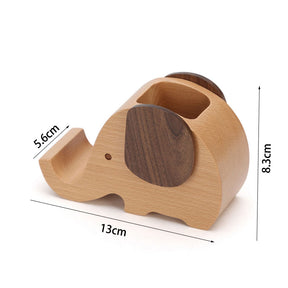 Elephant Wooden Pen Cup Pencil Holder for Desk Decor Desk Organizer with Cell Phone Stand