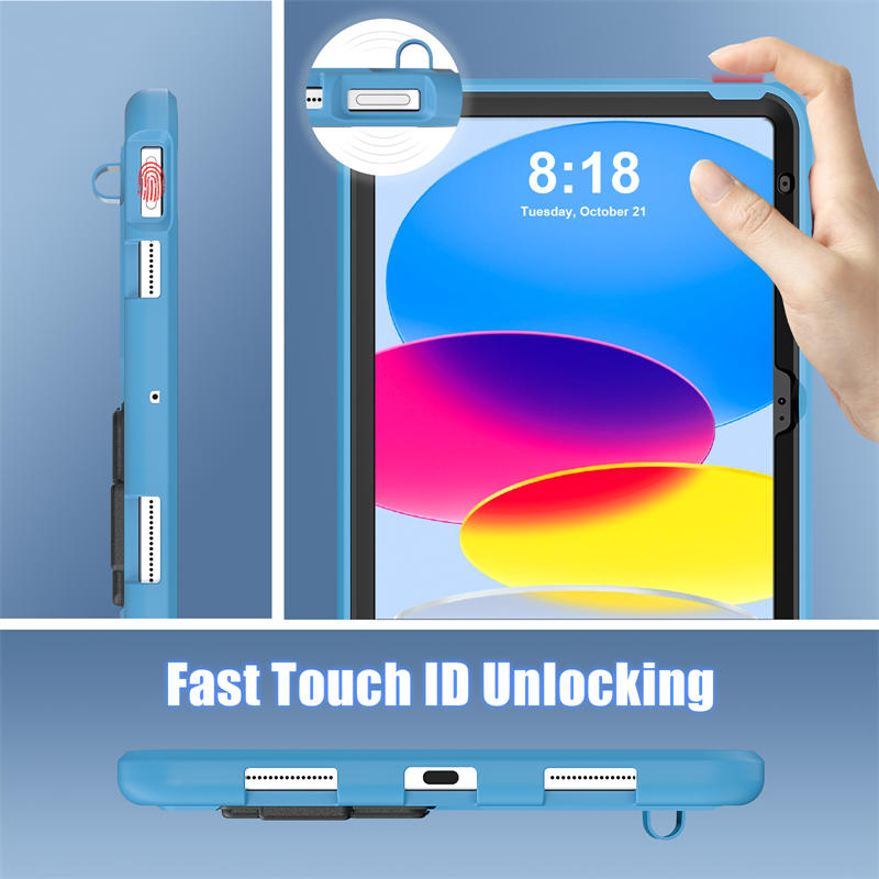 Kids Case Heavy Duty Shockproof with Kickstand for iPad 10th 2022-LightBlue