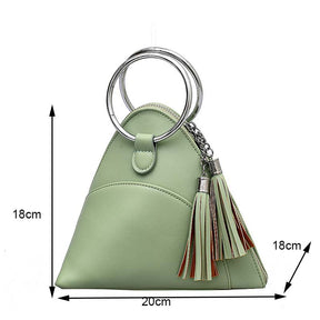 Women Cute Tassel Clutch PU Leather Triangle Bags-Green