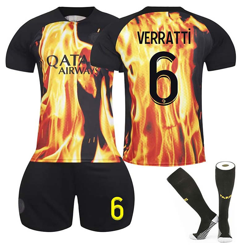 Paris Flame Special Edition Jersey VERRATTI #6 Soccer Jersey Kids Adult 3-Pieces Jersey Kits