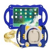 CatB Silicone Case For iPad Pro 9.7 inch Air1/2 Shockproof Shoulder Strap Handle Stand-Dark Blue