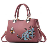 Women Satchel Bags Crossbody Embroidery Handbags-Pink