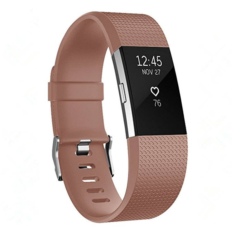 Replacement Strap For Fitbit Charge 2 Silicone Adjustable Sports Wristband-Coffee
