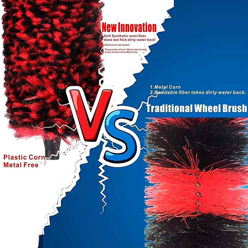 Metal Free Wheel Cleaner Brush Highly Absorbent Tire Brush for Cleaning Tires and Rims-Red