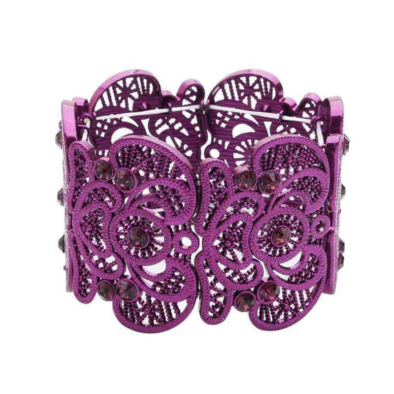 Womens Vintage Filigree Cuff Bangle Bracelet-Purple