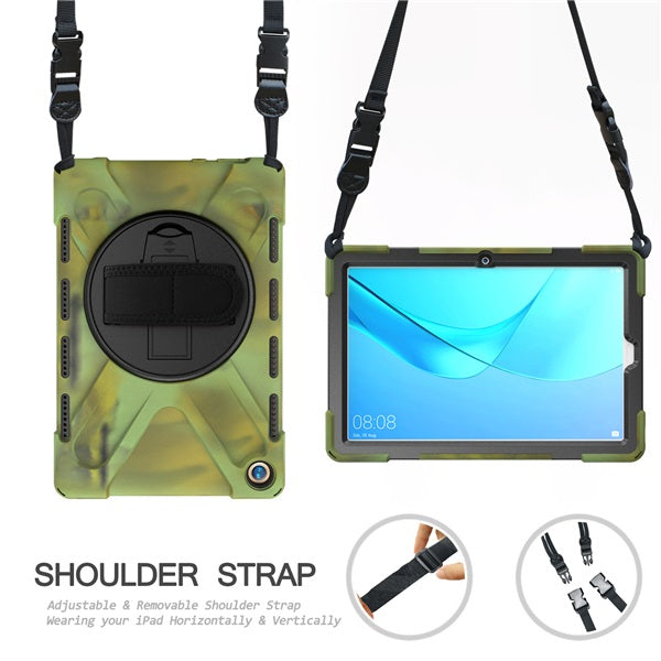 OnePiece Tablet Case Anti-fall Protective Cover Bulit-in Kickstand/Hand+Neck Strap For HuaWei MediaPad M6 10.8inch 2019/Matepad 10.8inch-Camouflage