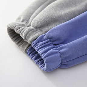 Girls Joggers Long Pants Pockets Outdoor Casual Trousers with Drawstring Three-color Stitching-Gray