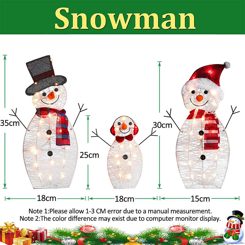 Set of 3 Outdoor Snowman Christmas Ornament for Yard Lawn