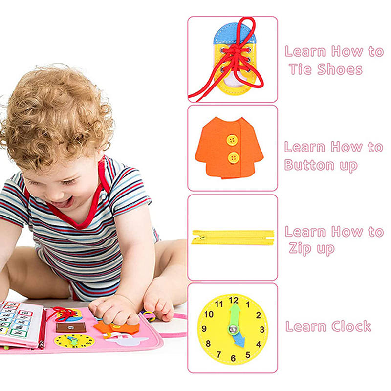 Busy Board Educational Sensory Toys Toddler  for 3-6 Year Old Boys Girls-Pink