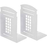 1 Pair Heavy Metal Telephone Booth Bookshelf Non Skid Sturdy Decorative Gift for Office Library-White