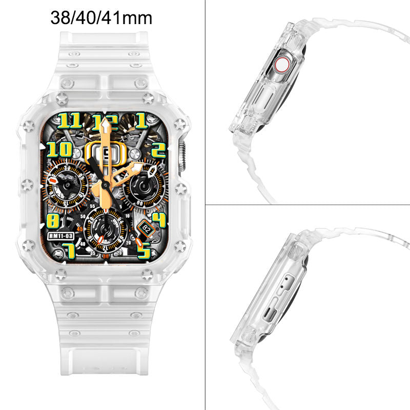 Sport Rugged Watchbands with Bumper Case Compatible for Apple Watch-Clear Matte