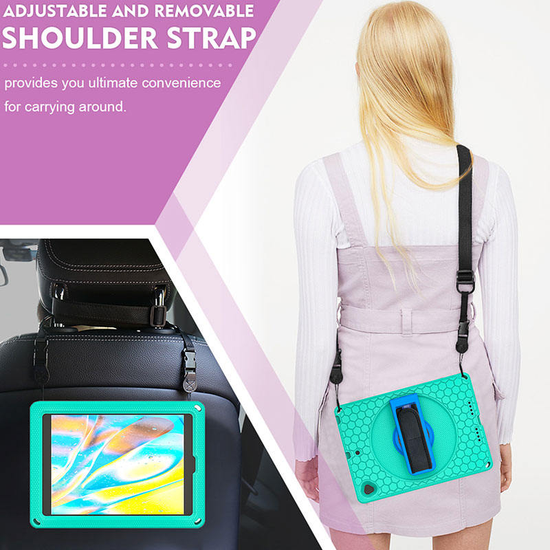 iPad Case With Handle Stand Shoulder Strap for iPad7/iPad8/iPad9 10.2/iPad10.5-GreenBlue