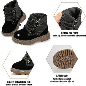 Toddler-Unisex Boots Lace up Winter Snow High Top Shoes Outdoor-Black