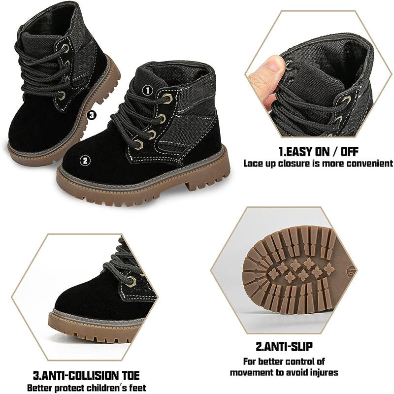 Toddler-Unisex Boots Lace up Winter Snow High Top Shoes Outdoor-Black