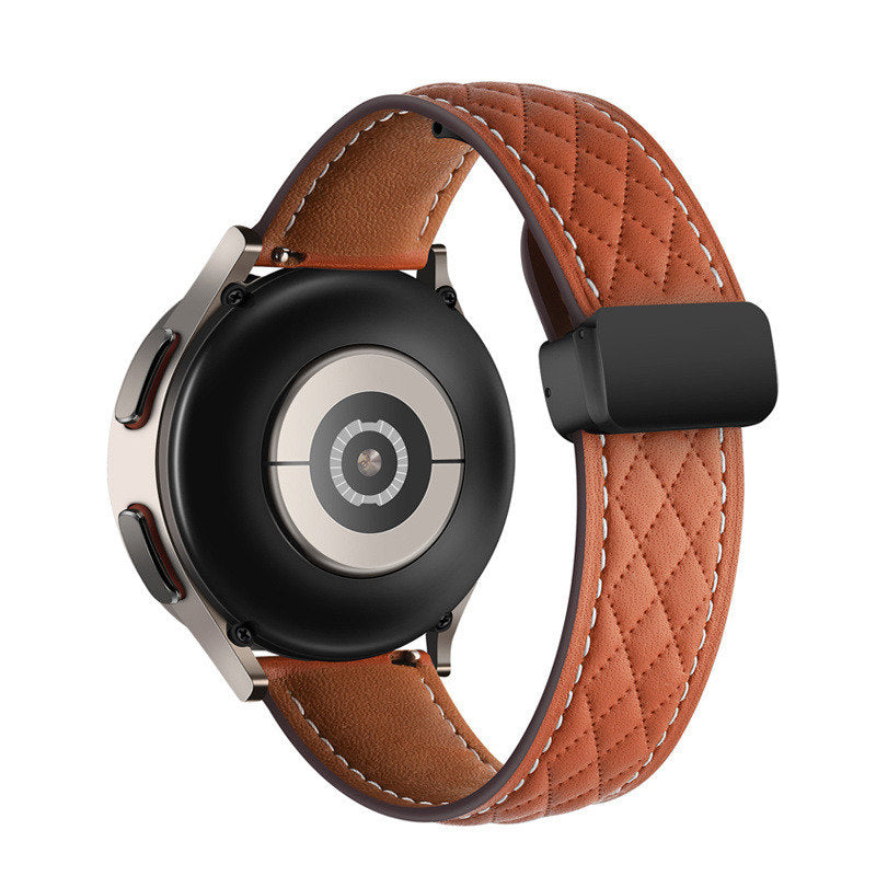 20mm Classic Leather Band Black Folding Buckle for Samsung Huawei Watch-Brown