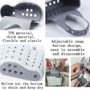 2 Pcs Kitchen Sink Sponge Holder Hanging Ajustable Faucet Caddy-Blue Beige