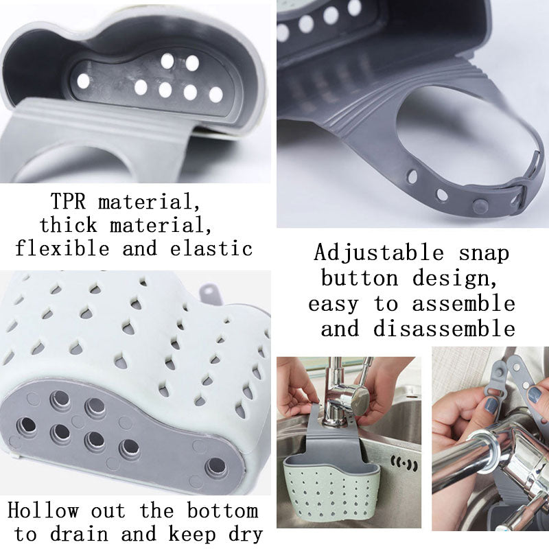 2 Pcs Kitchen Sink Sponge Holder Hanging Ajustable Faucet Caddy-Blue Beige
