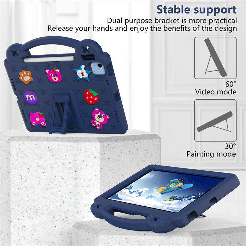 Strawberry iPad Case Shockproof with Handle Shoulder Strap for iPad 10th 2022-NavyBlue