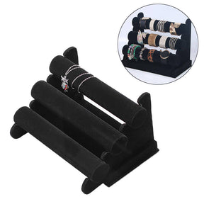 Home & LivingVelvet Bracelet Holder with Three Tier Rack for Jewelry Organization and Display -Black