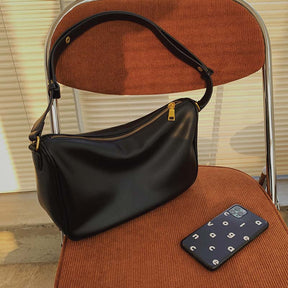 Womens Shoulder Bag Soft Leather with Adjustable Shoulder Strap-Black