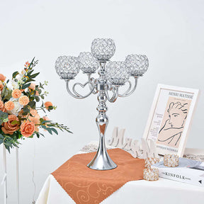 5 Arms Crystal Candelabra for Wedding Table Decoration-Silver