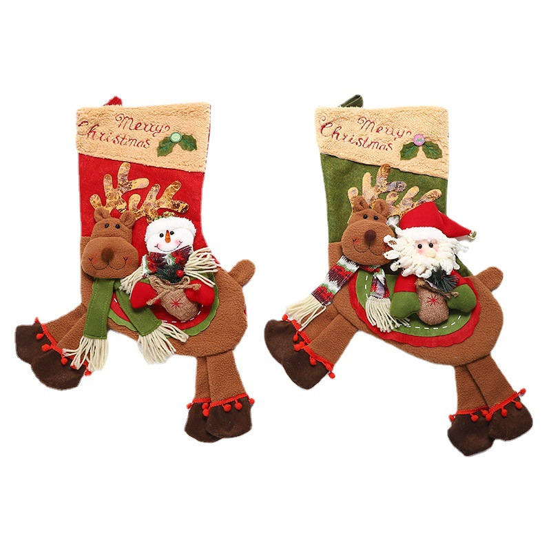 2Pcs Christmas Stockings Reindeer Snowman Hanging Decoration for Xmas Party