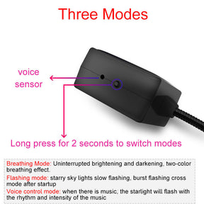 Car USB Starry Sky Light 3 Modes Rotating Voice-Activated Light-RedBlue