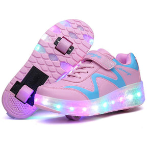 Kids LED Roller Shoes Sneakers with Two Wheel for Boys Girls-686 Pink