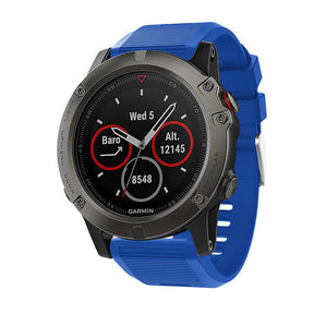 26mm Strap For Garmin Fenix 5X/5X Plus/3/3 HR/6X/6X Pro Watchband Quick Release Easy Fit Silicone Bands Silver Buckle-Royal Blue