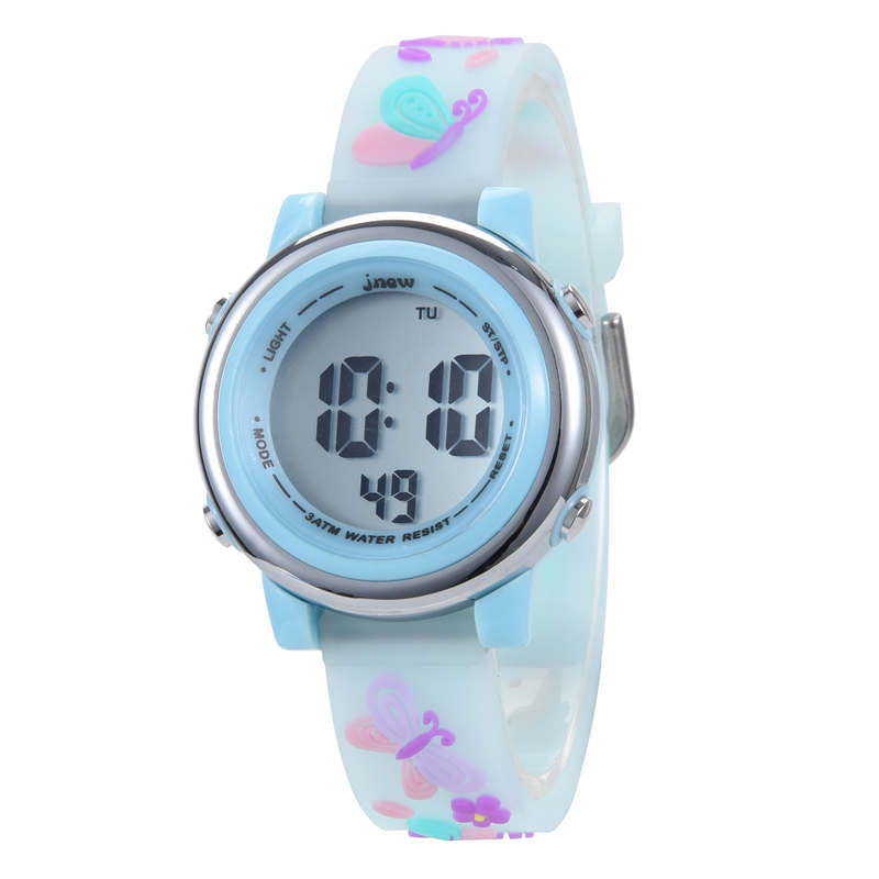 Kids Digital Sport Watches LED with 7 Colors Backlight 3D Butterfly Wristwatch-Blue