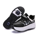 Childrens Roller Skate Shoes Sneaker with Double Wheel-918 Black White