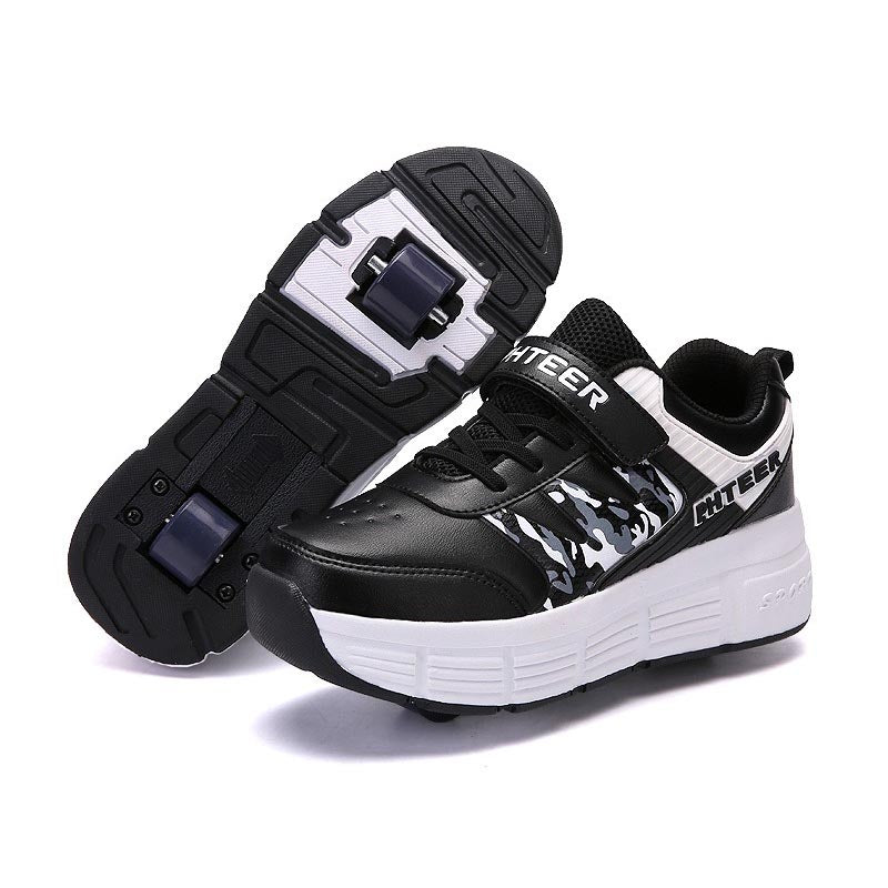 Childrens Roller Skate Shoes Sneaker with Double Wheel-918 Black White