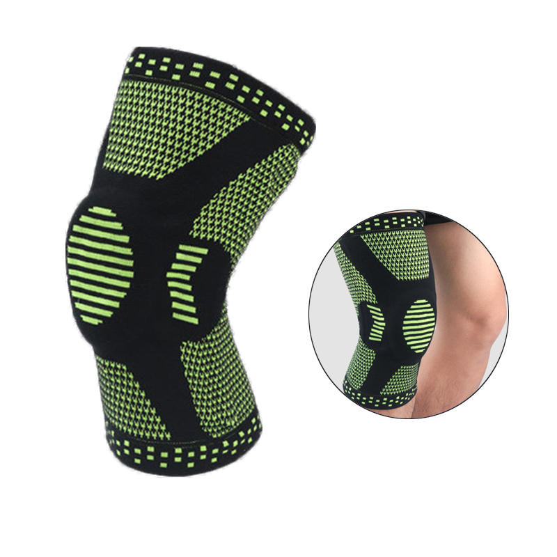 Professional Sports Knee Brace Fitness Spring Support Silicone Anti-collision Knee-BlackGreen