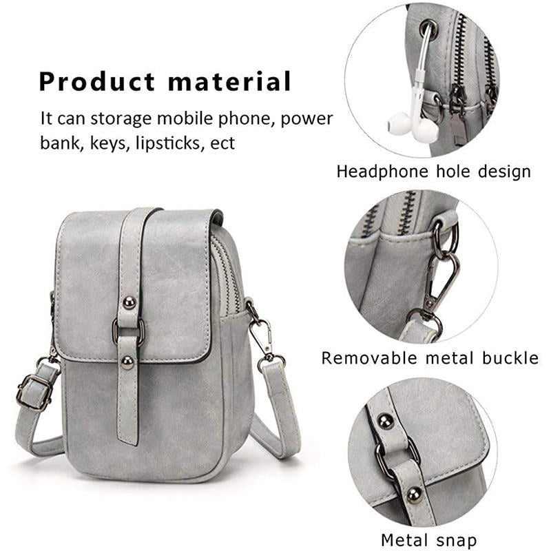 Women Vintage Crossbody Phone Bag Small Messenger Shoulder Bag-Grey