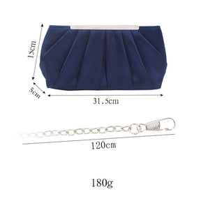 Clutch Evening Bag Elegant Pleated Satin Simple Classy Purse-Blue