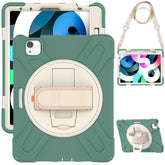 Morandi Case For 5/6th Gen iPad 9.7 2017/2018 Kids Safe Shockproof Protective Cover With Kickstand+Strap-Emerald Green