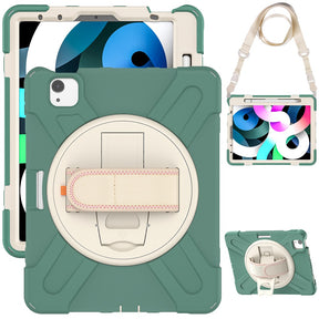 Morandi Case For 5/6th Gen iPad 9.7 2017/2018 Kids Safe Shockproof Protective Cover With Kickstand+Strap-Emerald Green