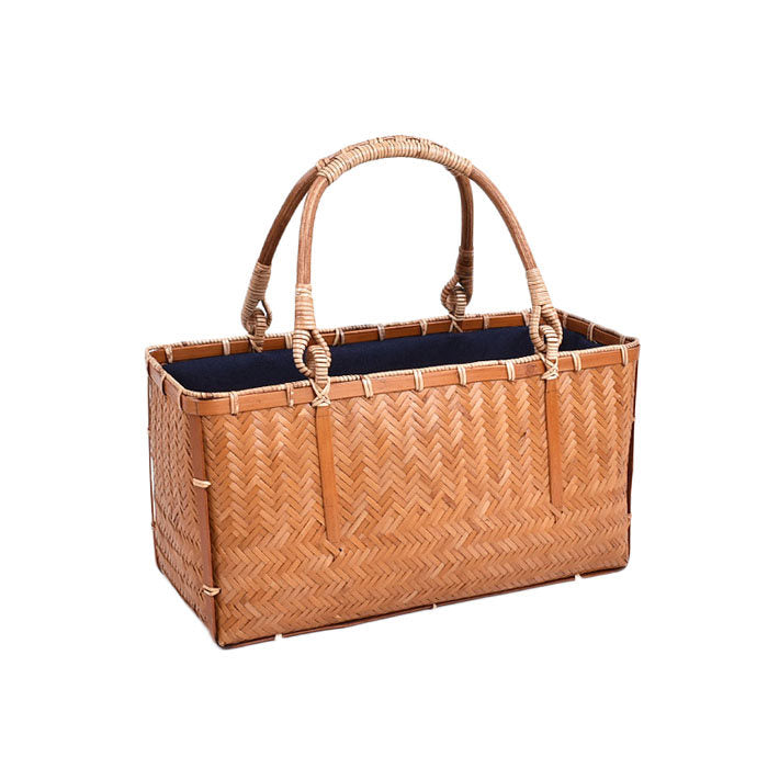 Retro Womens Bamboo Handbag Handmade Large Tote Bag Wicker Summer Straw Basket Bag-Orange