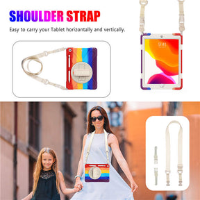 iPad Case With Pencil Stand+Rotating Stand+Shoulder Strap For iPad10.2 Inch 2020/2019-Red