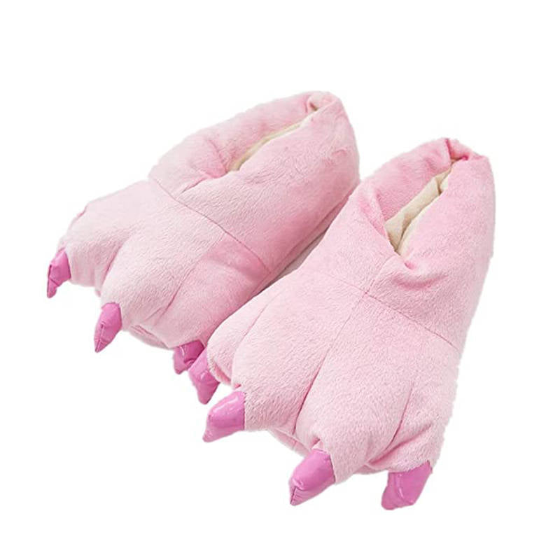 Unisex Soft Plush Home Slippers Animal Paw Claw Shoes-Pink