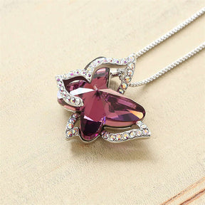 Butterfly Birthstone Crystal Pendant Necklace Gifts for Women Girls-PurpleRed