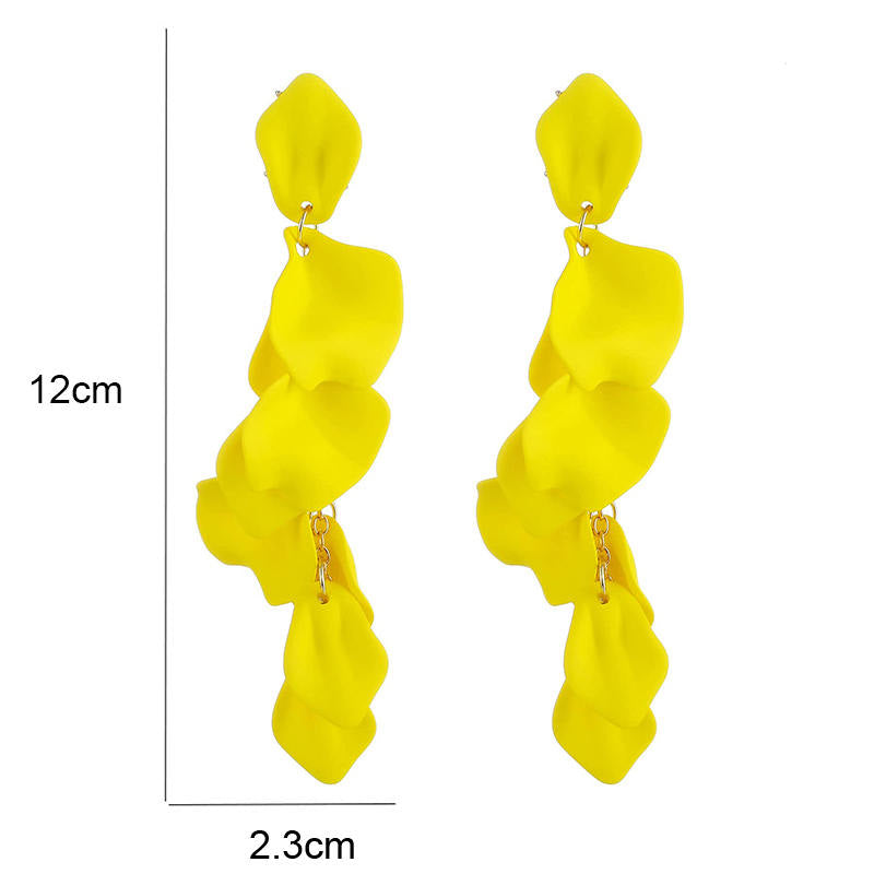 Long Drop Rose Petal Earrings for Women and Girls-Yellow