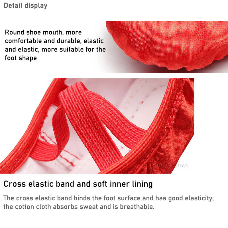 Ballet Shoes for Girls Soft Leather Satin Flat Gymnastic Shoes-Red